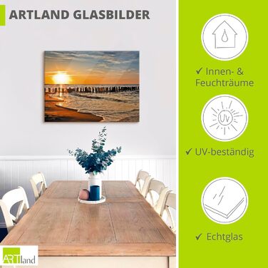 Настінний декор ARTland скляні картини настінна картина скляна картина цільна 40x40 см квадрат пляж море сонце Кариби природа пейзаж узбережжя схід сонця морський S7LE (Гарний захід сонця, 60Д x 45Ш см)