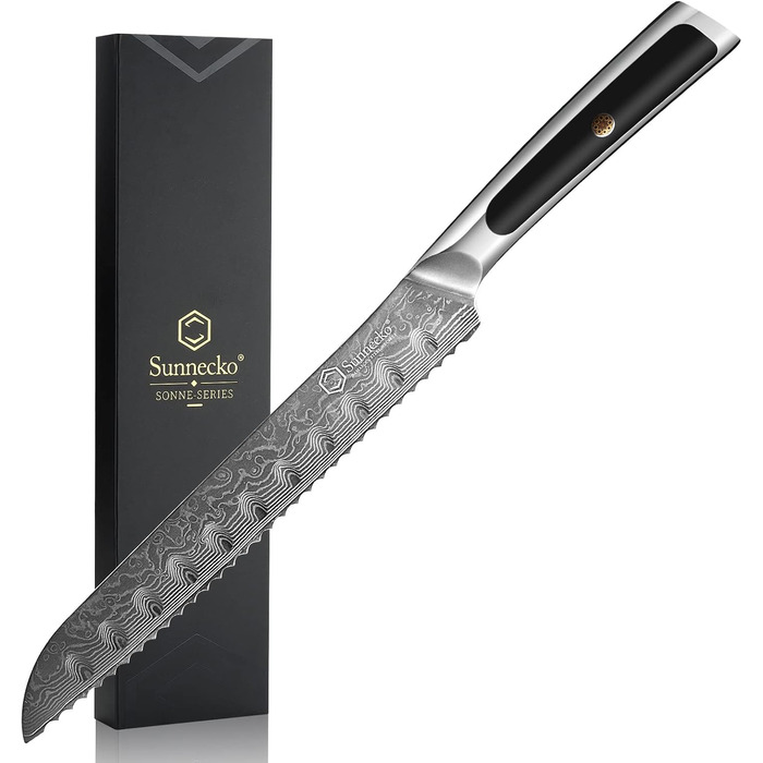 Дамаський ніж Sunnecko 20 см Кухонний ніж шеф-кухаря - гострий ніж з дамаської сталі, кухонний ніж з ергономічною ручкою