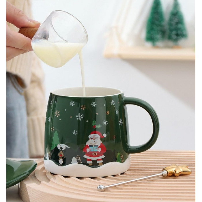 Різдвяний кавовий кухоль 400 мл з кришкою та з паличкою для помішування, зелений SuperglockT