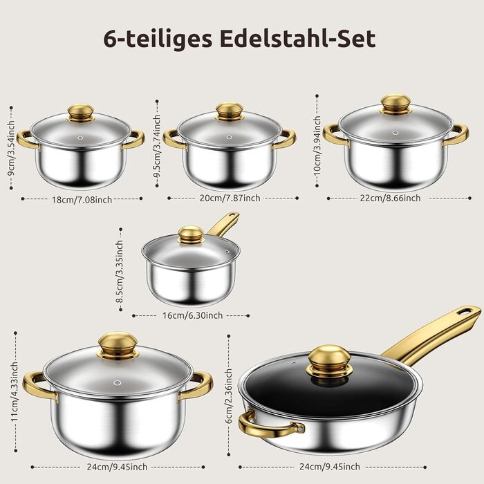 Набір каструль та сковорідок 12 предметів Mihoho