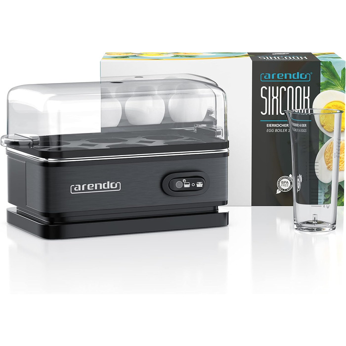 Яйцеварка из нержавеющей стали с функцией поддержания тепла - Тумблер функций со световой индикацией - Свободно выбираемая степень твердости - Матовая нержавеющая сталь - Не содержит бисфенола А - в холодном сером цвете (C черный)