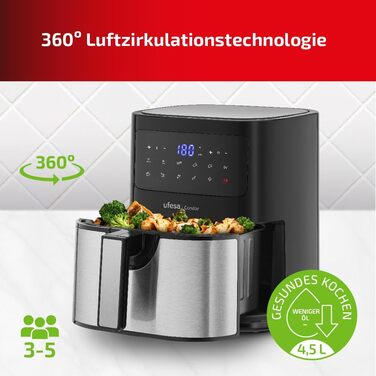 Фритюрниця Ufesa AF5100 біла з Wi-Fi, 5 л, цифрове сенсорне керування, 8 програм, 1500 Вт, додаток із рецептом, регульованою температурою та часом, ексклюзив Kitchen-Profi (Condor)