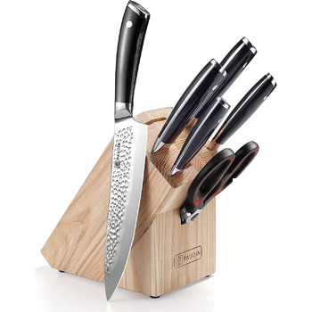 Набір ножів PAUDIN, набір кухонних ножів із 3 предметів з високоякісної вуглецевої нержавіючої сталі, набір ультрагострих ножів із кухарським ножем, тесаком, універсальним ножем, професійним кухарським ножем з рукояткою пакавуд