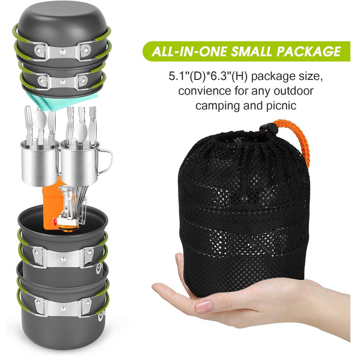 Набір кемпінгового посуду на 2 особи, 16 предметів Odoland