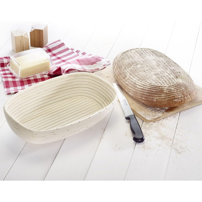 Кошик для вистоювання Westmark, для тіста для хліба 1500-2000 г, овальний, довжина приблизно 40 см, ротангова тростина, світло-бежева, 32022270 (набір з 2 шт. , довжина 34 см)