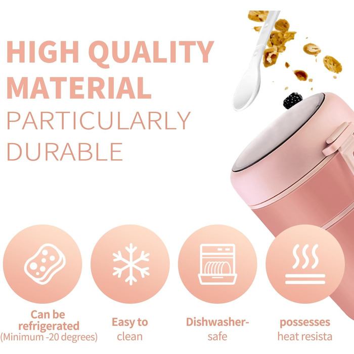 Стаканчик для пластівців 810 мл із складаною ложкою, рожевий ETOPER