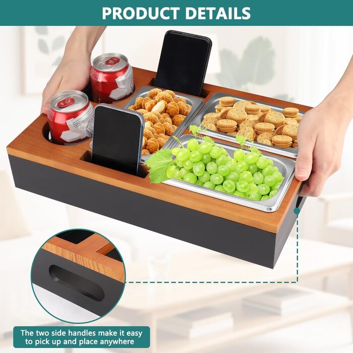 Снек-бокс з 3 мисками для снеків, 2 підставками для чашок та тримачем для мобільного телефону, чорний Foydream