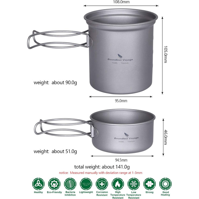 Безмежна подорож Легкий кемпінговий горщик Набір для приготування їжі Туристичний горщик Набір посуду для кемпінгу для походів, трекінгу, пікніка, риболовлі, альпінізму (Ti1502A/Y)