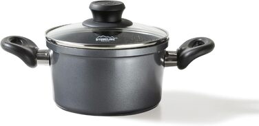 Каструля STONELINE XXL з литого алюмінію з кришкою, 7 л, антипригарне покриття зі справжніми кам&39яними частинками, індукційний посуд для всіх варильних поверхонь, духовка, приготування їжі без жиру та олії, сірий колір (16 см)