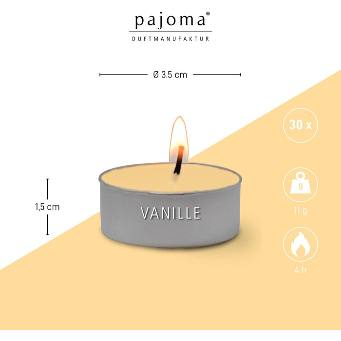 Ароматичні чайні свічки Pajoma 90, 3x30 шт. , ароматичні свічки, багато ароматів на вибір, висота 1,5 см, Ø 3,5 см (ваніль, 30)