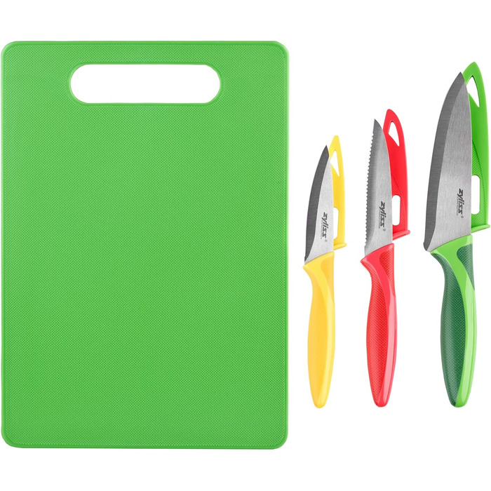 Набор ножей Zyliss E72404 3 шт., 9 см / 10 см / 14 см, зеленый/красный/фиолетовый, набор кухонных ножей Универсальный нож / нож для очистки овощей / нож для очистки овощей / нож для очистки овощей, гарантия 5 лет (набор из 3 ножей и цимбал)