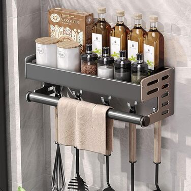 Універсальний настінний тримач для столового приладдя, багатофункціональний органайзер для спецій з гачками, настінна полиця для шпателя, ложки, ножа, органайзер для банок для спецій, 30 см (11,8 дюйма)