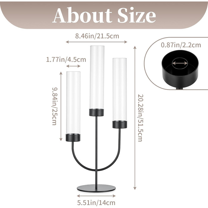Підсвічник з 3 ручками та скляним циліндром для декору столу Sziqiqi