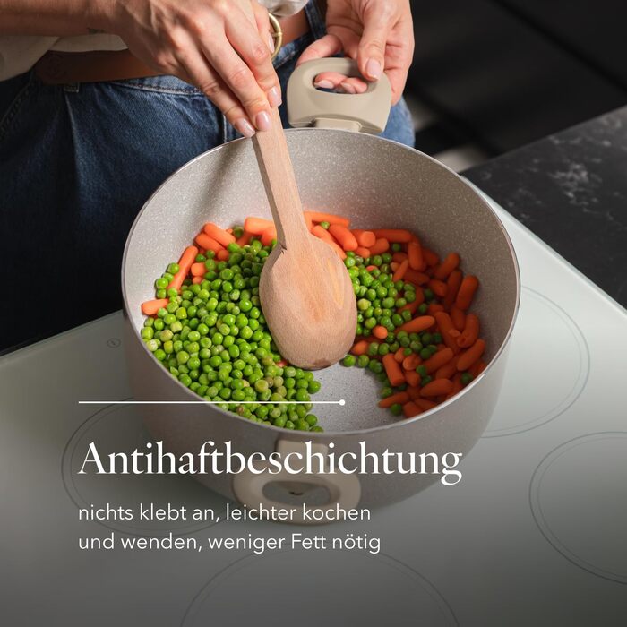 Алюмінієва каструля FLORINA 16 см 1,6 л Підходить для індукції Керамічне покриття, стійке до подряпин М&39яка ручка під дерево Термостійка Для всіх варильних поверхонь Легко миється (ISLA, 7 л - 28 см)