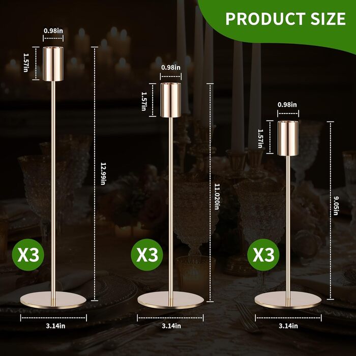 Набір із 6 свічників, канделябри-свічки 33/28/23 см, високі свічники, декоративні вінтажні металеві свічники для святкування днів народження, річниць, весіль, декору дому (чорний) Чорний - 6 шт. (золотий - 9 шт. )