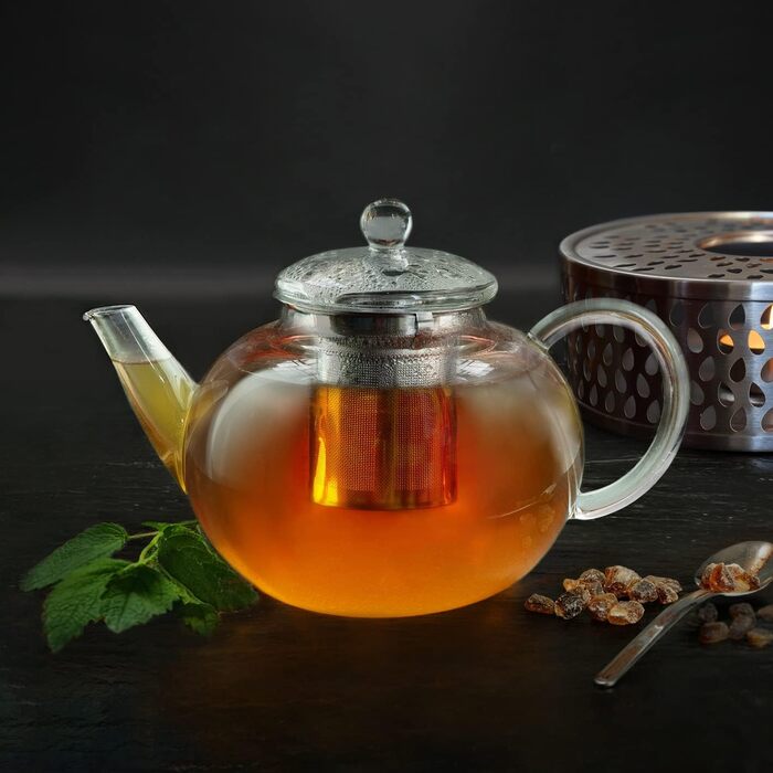 Скляний чайник Creano Glass Teapot з 3 частин із вбудованим ситечком з нержавіючої сталі та скляною кришкою, ідеально підходить для приготування сипучих чаїв, без крапель, моноблок (0,8 л)