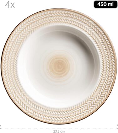 Серія Prospero, преміум-клас для 4 осіб у гастрономічній якості, сучасний набір тарілок із 8 предметів в унікальному вінтажному стилі, синій, міцний фарфор (білий, обідній сервіз)