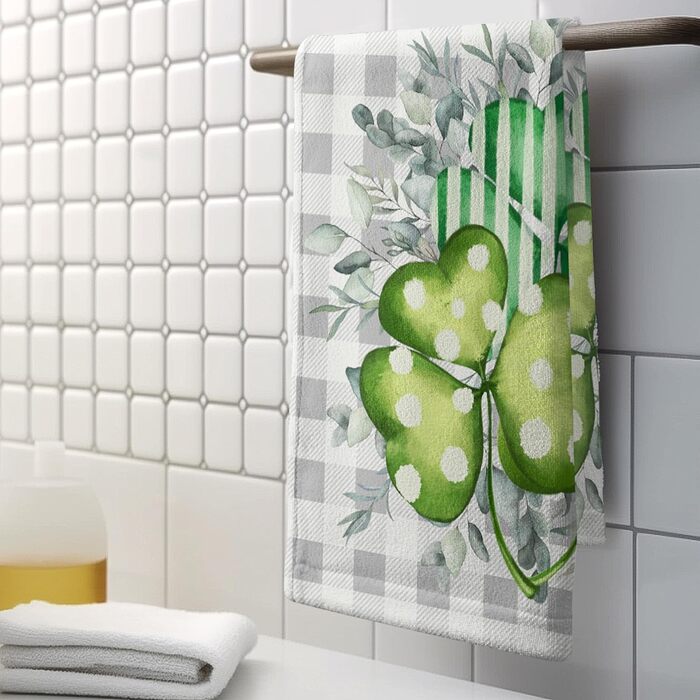 Різдвяні кухонні рушники Kwlegh, рушник для рук, різдвяна ялинка, цукерка-тростина, сніжинка, рушник для пальців, набір з 2 шт. , милий чоловічий банний рушник, високопоглинаючі рушники, 36 x (Щаслива конюшина)