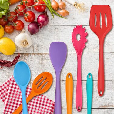 Набор кухонных гаджетов Herogo, набор силиконовой кухонной утвари из 22 предметов с держателем для посуды, термостойкие кухонные столовые приборы, кухонная утварь, здоровая и антипригарная, можно мыть в посудомоечной машине, (красочный)