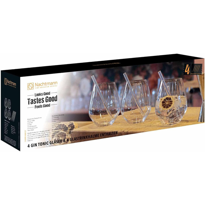 Набір з 4 келихів для джин-тоніка 630 мл з трубочками, Tastes Good Nachtmann