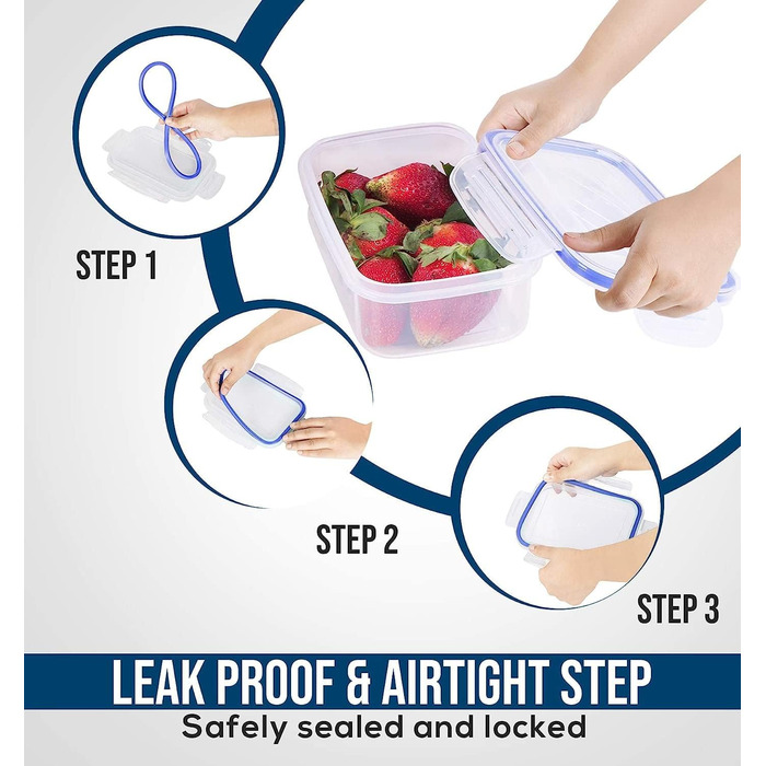 Банки для зберігання з кришками (9 контейнерів, 9 кришок) Контейнери для зберігання продуктів для кухні, кухонний органайзер без бісфенолу А (12 упаковок, синій), 18