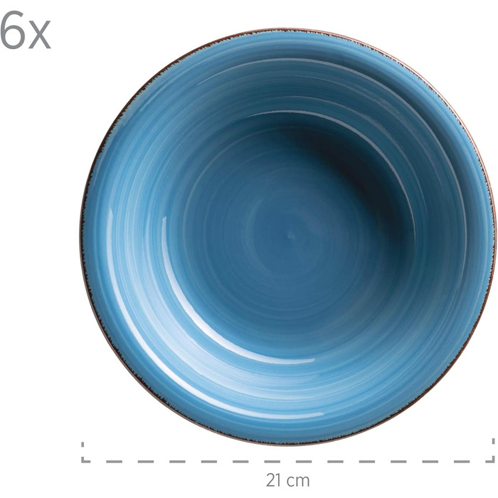 Набір вінтажного посуду з 30 предметів на 6 осіб, керамічний комбінований сервіз з ручним розписом, керамограніт, (синій)