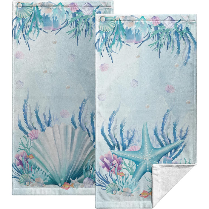 Різдвяні кухонні рушники Kwlegh, рушник для рук, різдвяна ялинка, цукерка-тростина, сніжинка, рушник для пальців, набір з 2 шт. , милий чоловічий банний рушник, високопоглинаючі рушники, 36 x (блакитна мушля морської зірки)