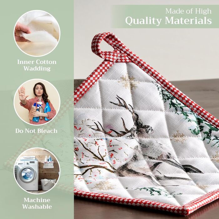 Рукавички для духовки Maison d&39 Hermine, підставки для каструль, 100 бавовна, термостійкі кухонні рукавички, рукавички для духовки (19 см x 33 см) та підставки для каструль (20 см x 20 см) для приготування їжі, Morzine - Рукавички для духовки на День по