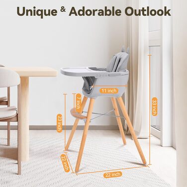 Дитячий стільчик для годування 4-в-1 від 6 місяців сірий CoziBB