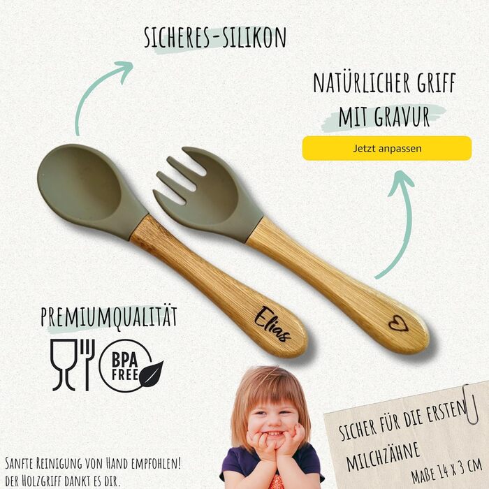 Набір дитячого посуду з гравіюванням імені - виделка, ложка і миска, індивідуальні подарунки для малюків від 1 року, хлопчика або дівчинки, від 12 місяців (набір без нагрудника) (сірий)