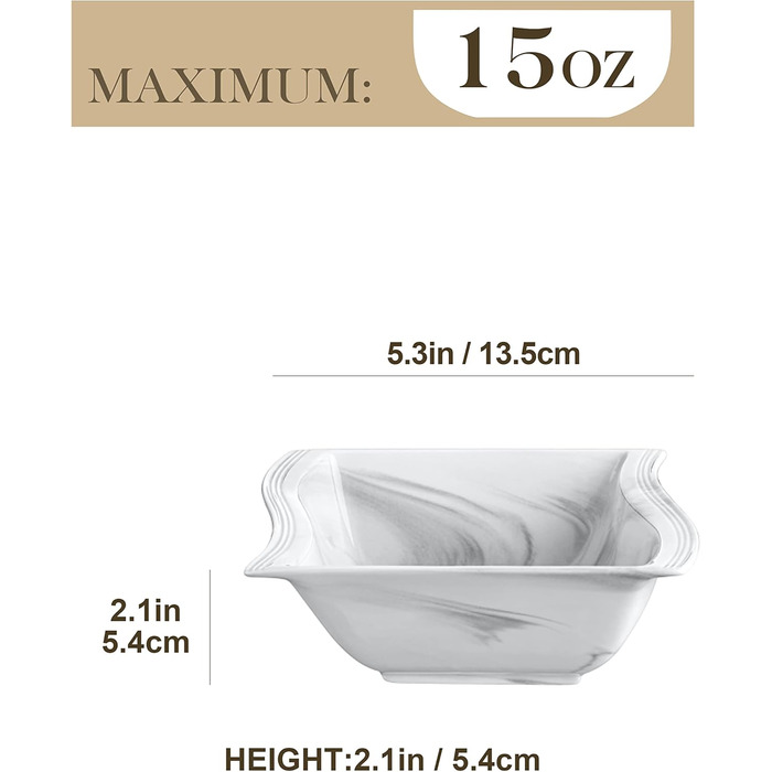 Серія FLORA, набір з 6 порцелянових креманки для каш, миски для рису 450 мл, закусочної миски, десертної миски для салату, супів, рамен, фруктів і т.д. 13,5x13,5x5,4 см (сірий, 6 шт. салатник)