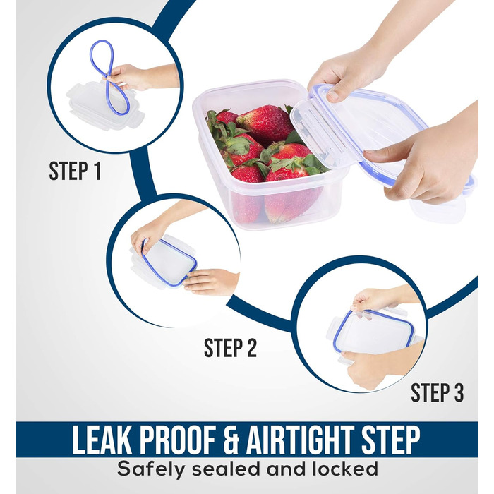 Набір прозорих контейнерів з кришками, 9 предметів, синій KICHLY