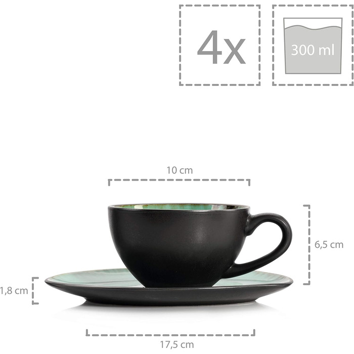 Набір посуду на 4 персони, 47 предметів, зелений Palm Beach Sänger