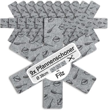 Набор из 9 фетровых подставок под горячее 38 см, светло-серый Com-Four