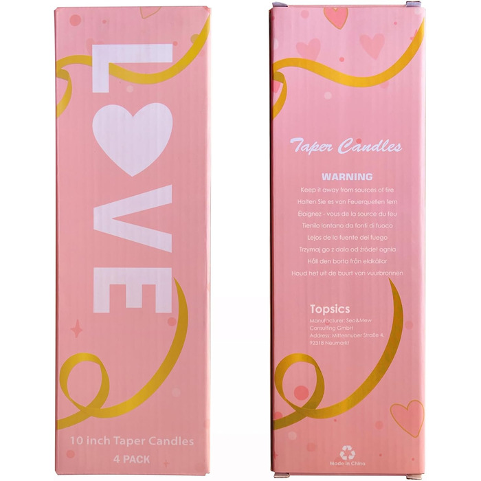 Набір з 4 конічних спіральних свічок 2,2 x 25 см, рожевий мікс Love Topsics