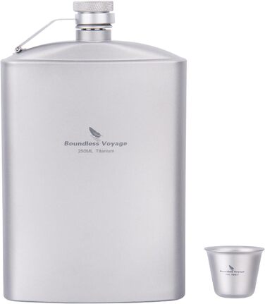 Мл Титановая фляга для бедра Карманный кувшин Открытый плоский бутылка для ликера Кемпинг Ультралегкий винный горшок с воронкой Ti3061D (бутылка 250 мл с кружкой 15 мл-ti3064D), 200