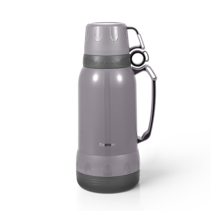 Термос Fissman 1800 мл, колір СІРИЙ пластиковий корпус зі скляною колбою (19838)