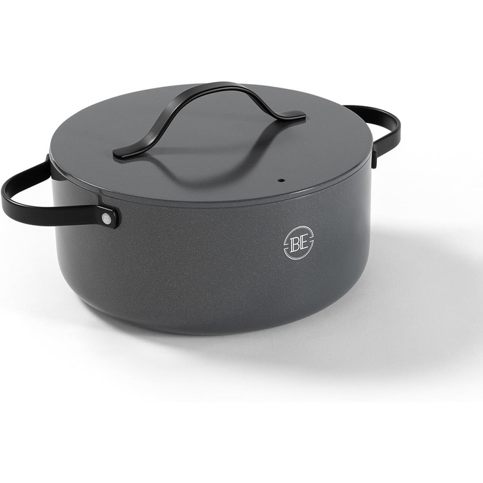 Каструля Be Living Essential з кришкою Ø 28 см з кришкою, антипригарна кераміка, для індукції, без PTFE та PFOA, (7 літрів, сіра)