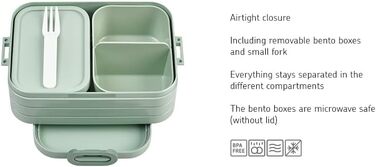 Ланч-бокс з Bento Box - На 4 бутерброди або 8 скибочок хліба - Ланч-бокс для невеликих перекусів і залишків їжі - Ланч-бокс для дорослих - Фуд-бокс з відділеннями - (Nordic Sage, Bento Lunchbox midi TAB)