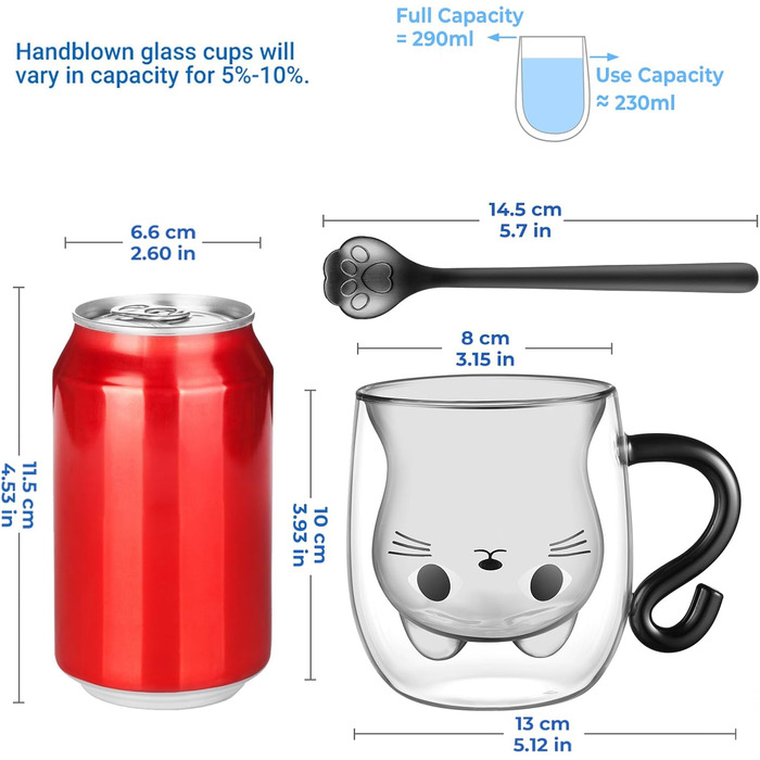 Двостінні милі келихи для лате макіато з різдвяною ялинкою 270 мл Кавова чашка Різдвяна кружка з ситечком для чаю з різдвяною ялинкою Чайні склянки для молока, льоду, різдвяні подарунки для жінок і дітей (Тип 1-Чорний кіт, Тип 1-290 мл*1)