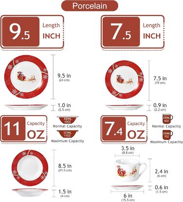 Серія 30-предметний порцеляновий різдвяний набір посуду на 6 осіб, різдвяний кавовий сервіз на 6 обідніх тарілок, 6 десертних тарілок, 6 супових тарілок, 6 кавових чашок та 6 блюдець (різдвяний олень, обідній сервіз на 30 предметів)