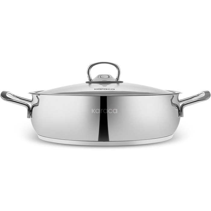 Набір індукційного посуду преміум-класу Karaca Emirgan з 8 предметів, сріблясто-червоний, міцний набір індукційного посуду, підходить для всіх типів плит, скляна кришка, каструлі та сковорідки, які можна мити в посудомийній машині (13 предметів - срібляст
