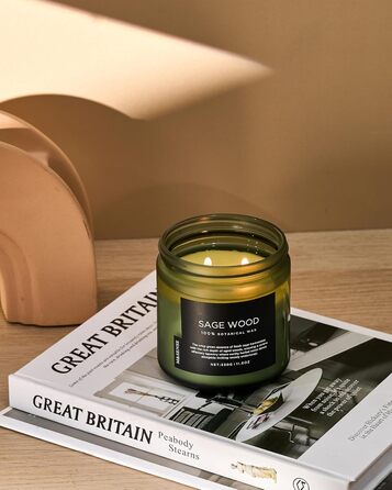 Ароматичні свічки M&SENSE з кавою у скляній банці з 2 гнітами 330 г, час горіння 70 годин, свічка з натурального соєвого воску для спальні, кухні, декору дому, подарункова свічка для чоловіків та жінок, смажена кава (шавлія)