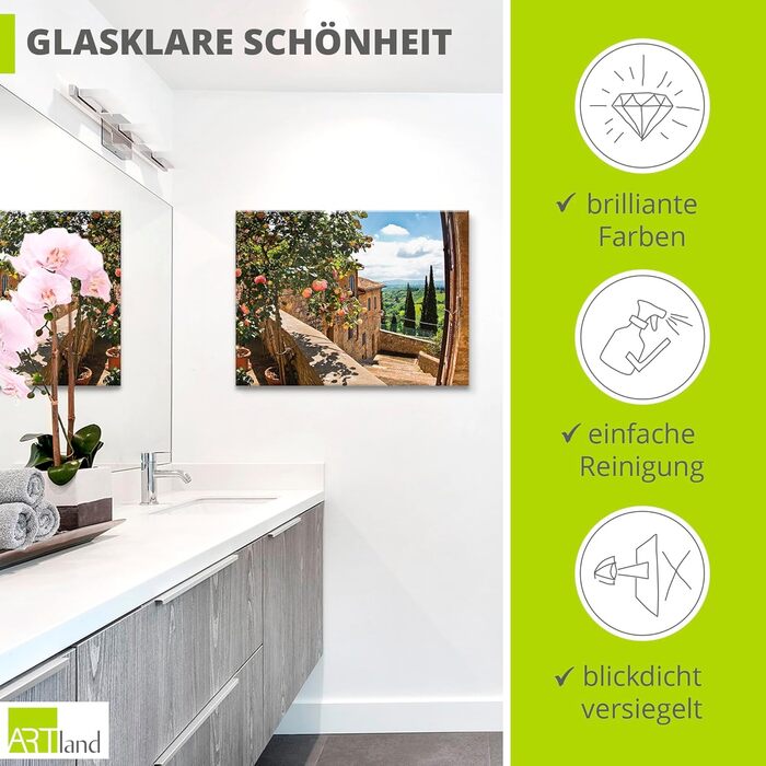 Настінний декор скляні картини настінна картина скляна картина цільна 40x40 см квадрат Тоскана Італія природа пейзаж сад троянди балкон вид літо T4QS (троянди балкон Тоскана, 80Д x 60Ш см)