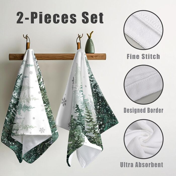 Різдвяні кухонні рушники Kwlegh, рушник для рук, різдвяна ялинка, цукерка-тростина, сніжинка, рушник для пальців, набір з 2 шт. , милий чоловічий банний рушник, високопоглинаючі рушники, 36 x (зимовий колір)