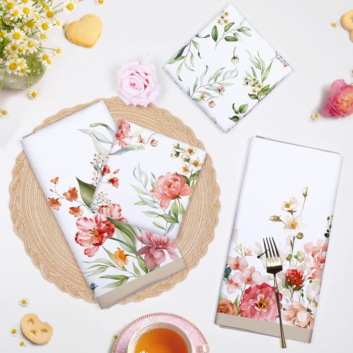 Кухонні рушники, бавовна, 4 упаковки, кухонні рушники, 100 бавовна. Осінній набір кухонних рушників. Універсальний високоякісний набір кухонних рушників для сушіння. Рушники для кухонних рушників 50 x 70 см (різнокольорові квіти)