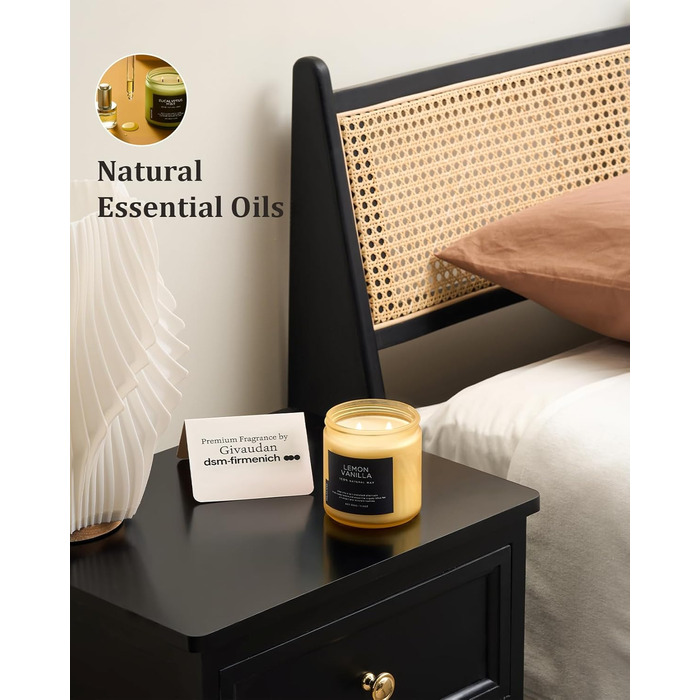 Ароматичні свічки M&SENSE з кавою у скляній банці з 2 гнітами 330 г, час горіння 70 годин, свічка з натурального соєвого воску для спальні, кухні, декору дому, подарункова свічка для чоловіків та жінок, смажена кава (лимон та ваніль)