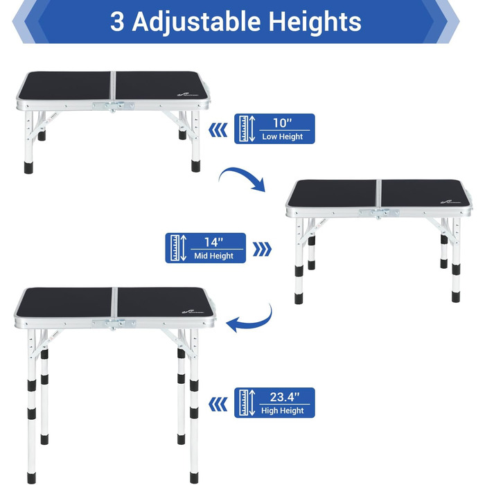 Складаний кемпінговий стіл з 3 рівнями висоти 60 х 40 см чорний Sportneer