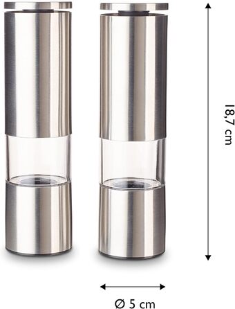Набір млинків для спецій Echtwerk з 2 предметів, млинок для солі та перцю з високоякісної нержавіючої сталі з керамічним млином з ABS-пластику, ручний, для перцю, солі та чилі, (срібне видання)