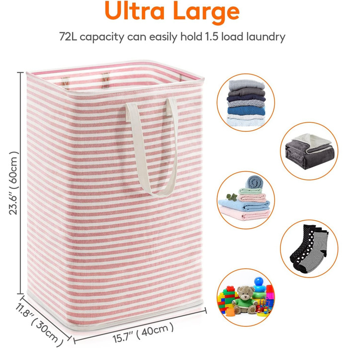Великий органайзер для кошика для білизни Lifewit з подовженою ручкою, складний збірник білизни Кошик для зберігання білизни, портативний сортувальник білизни для білизни, одягу, ковдр, подушок, кошиків для білизни, (75 л, рожевий)